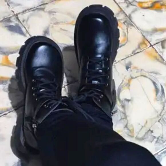 Ladies chunky ankle combat boots - Picture 3 of 8